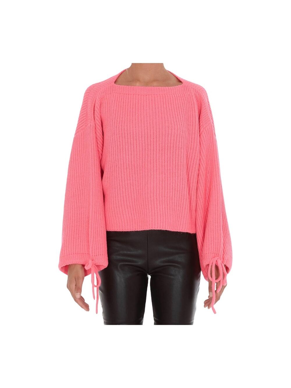 MSGM Drawstring Sleeve Ribbed  Sweater Hot Pink XS